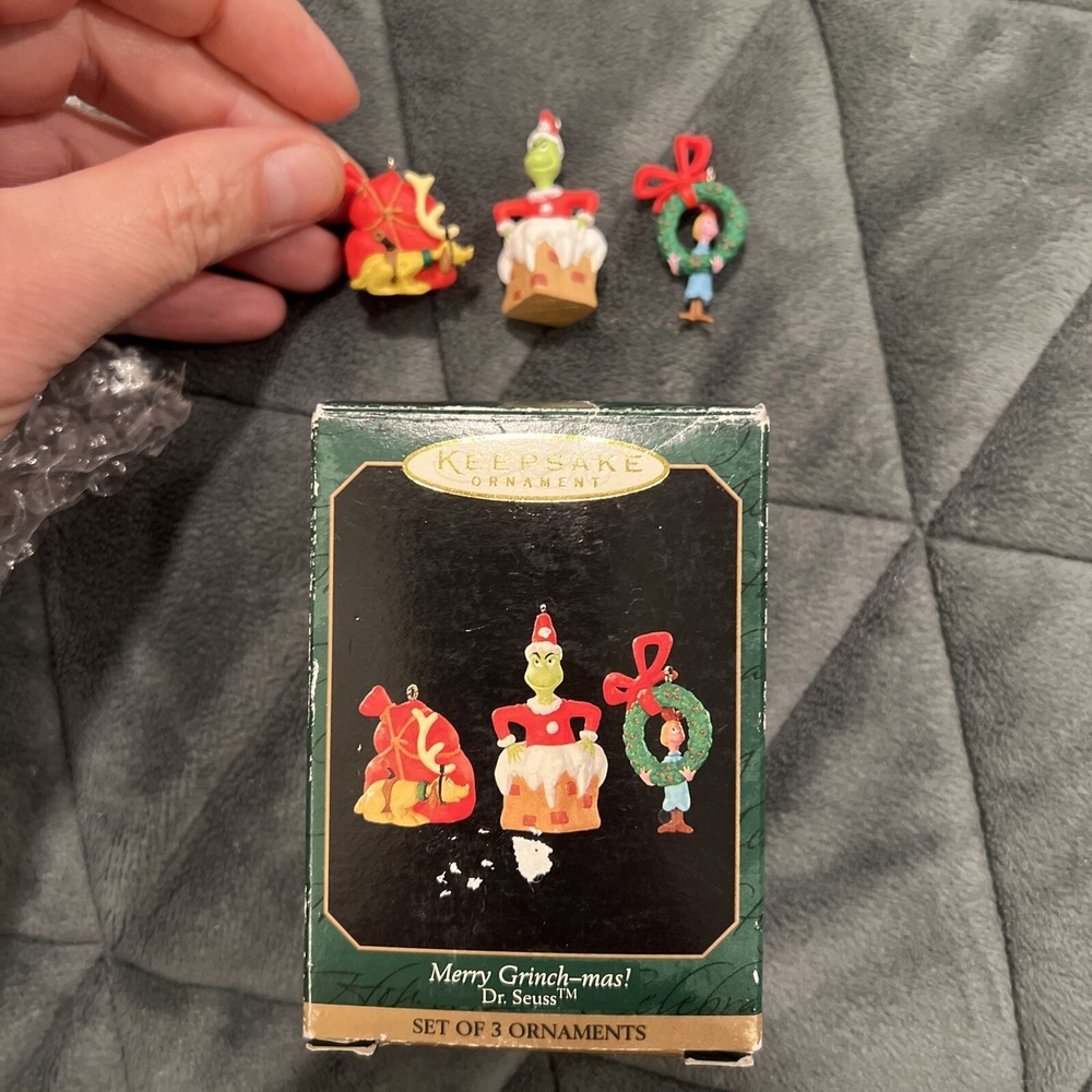 Hallmark MERRY GRINCH-MAS! Dr. Seuss Set of 3 Miniature Ornaments Brand 1999 BOX